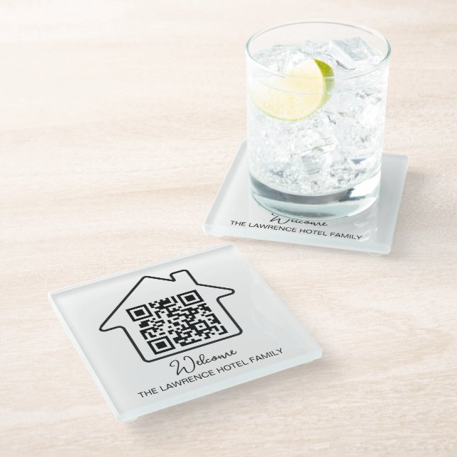 Hotel Erwärmung Gift | Personalisierter QR-Code fü Glasuntersetzer (Schrägansicht)