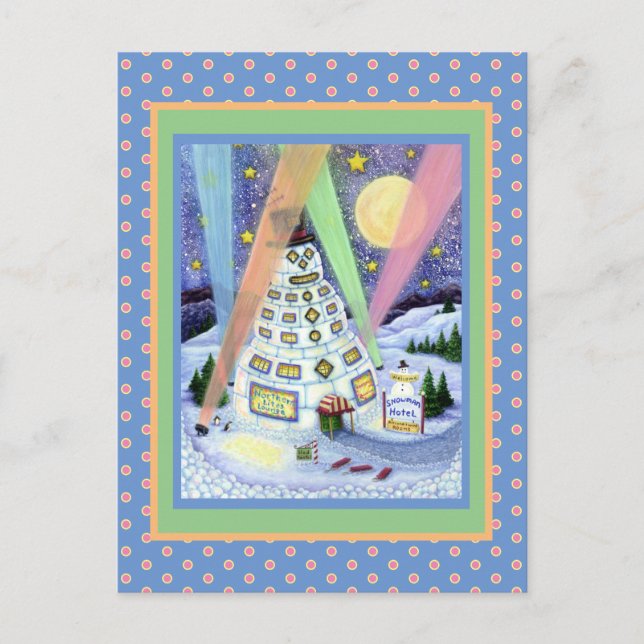 HOTEL FUNNY SNOWMAN, NORDLICHKEITEN UND PENGUINEN POSTKARTE (Vorderseite)