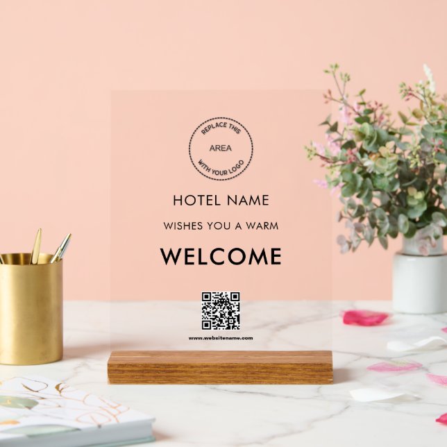 Hotel-Logo QR-Empfang Begrüßungszeichen Acrylschild (Hochzeit)