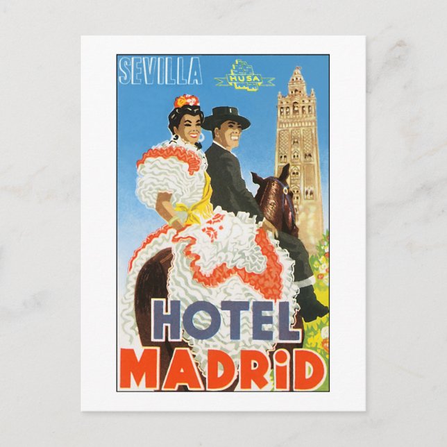 Hotel Madrid Vintage Travel Poster Postkarte (Vorderseite)