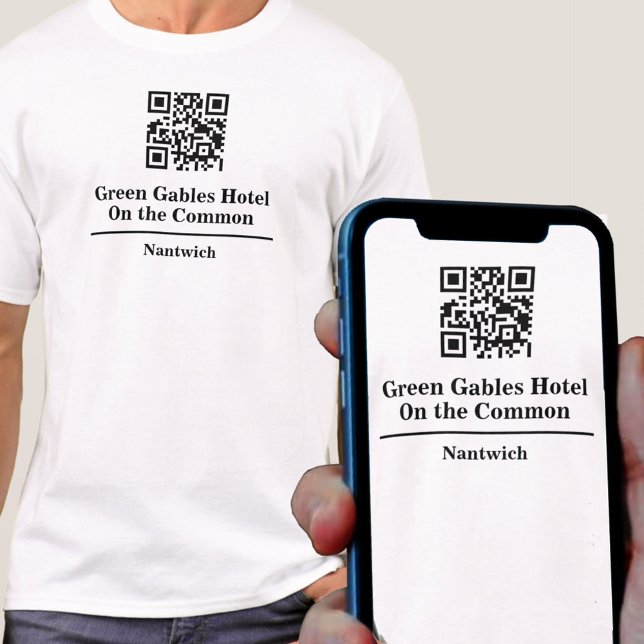 Hotel- oder Restaurantname mit QR-Code T - Shirt (Von Creator hochgeladen)