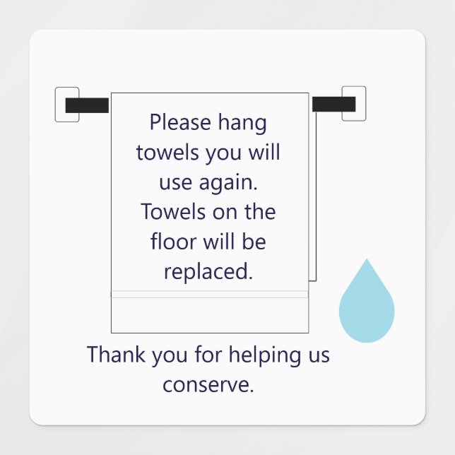 Hotel Towel Water Conservation Sign Square Aufkleb Etiketten (Design 1)