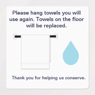 Hotel Towel Water Conservation Sign Square Aufkleb Etiketten