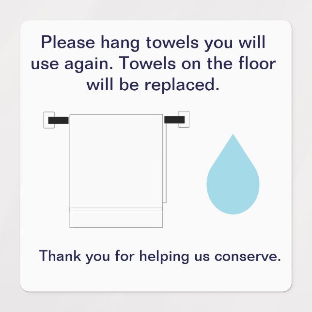 Hotel Towel Water Conservation Sign Square Aufkleb Etiketten (Design 1)