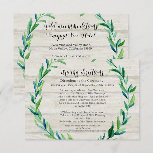 Hotel-Wegbeschreibung-Lorbeer-Blatt-Holz-Skript Einladung (Vorne/Hinten)