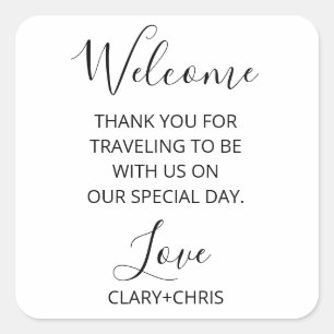 Hotel Welcome Tags, Out of Town Wedding Gift Bag T Quadratischer Aufkleber