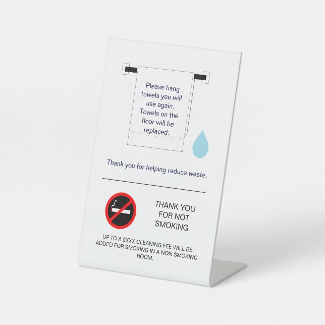 Hotelhandtuch und Raucherzeichen Sockelschild (Vorderseite)