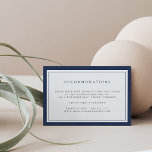 Hotelkarte für das Marine- und das White Border Ho Begleitkarte<br><div class="desc">Diese schlichte und schicke Hochzeitskarte des Nautical Mix and Colour Border wurde entworfen, um sich mit unseren Hochzeitsempfängersammlungen abzustimmen. Sie weist eine doppelte Grenze aus tiefblau und ist mit elegantem Block und Schriftzeichen in weichem Grau und passender Marine versehen. Fügen Sie Ihre empfohlenen Hotel- und Gruppencodes mit den angegebenen Feldern...</div>