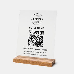Hotelname Logo und QR Code Services Preise Details Acrylschild