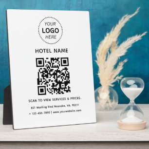 Hotelname Logo und QR Code Services Preise Details Fotoplatte