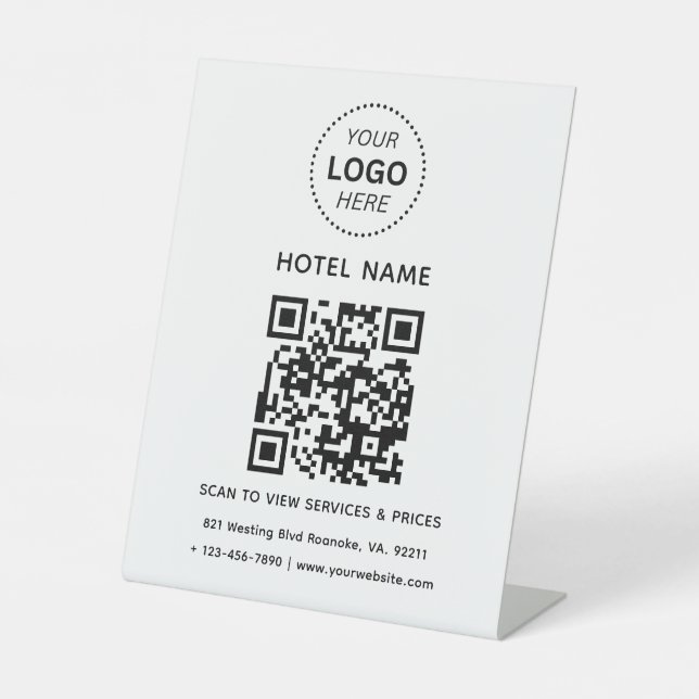 Hotelname Logo und QR Code Services Preise Details Sockelschild (Vorderseite)