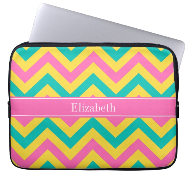 HotPink2 Aquamarin Ananas LG Zickzack Name Monogra Laptopschutzhülle (Vorderseite)