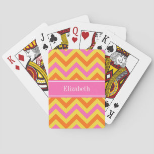 HotPink Ananas Pumpkin LG Monogramm Zickzack Name Spielkarten