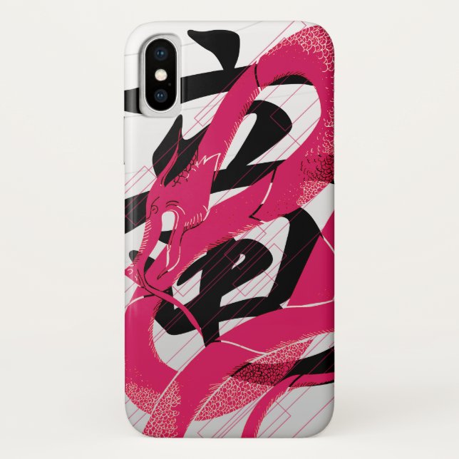 Hotpink Drache-japanischer Drache-Weiß-Hintergrund Case-Mate iPhone Hülle (Rückseite)