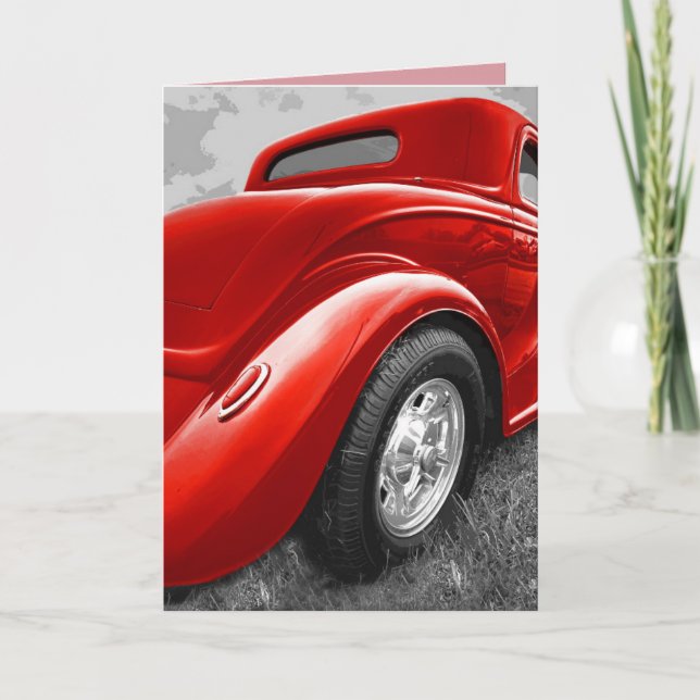 HOTROD CLASSIC CAR RED BIRTHDAY CARD KARTE (Vorderseite)