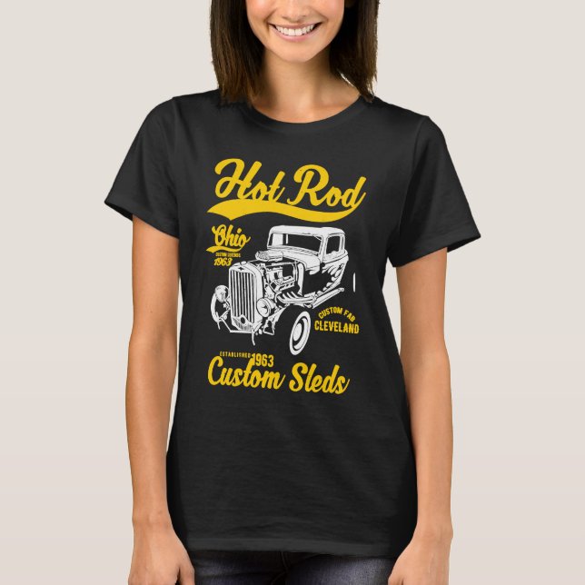 Hotrod Cleveland Ohio Automotive Nostalgia Distres T-Shirt (Vorderseite)