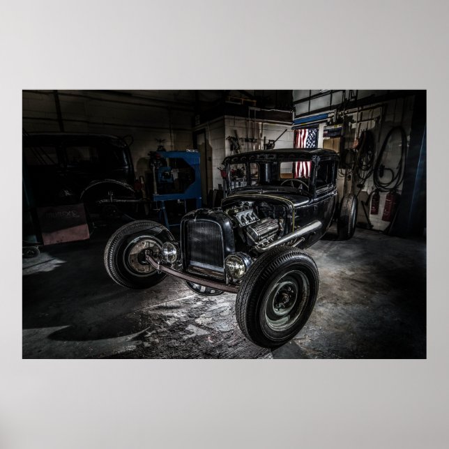 Hotrod in einem Garage-Poster/Print Poster (Vorne)