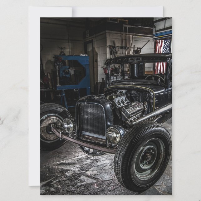 Hotrod in einer Garage Einladung (Vorderseite)