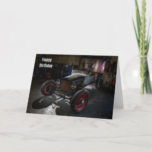 Hotrod in einer Garage Happy Birthday Card Karte