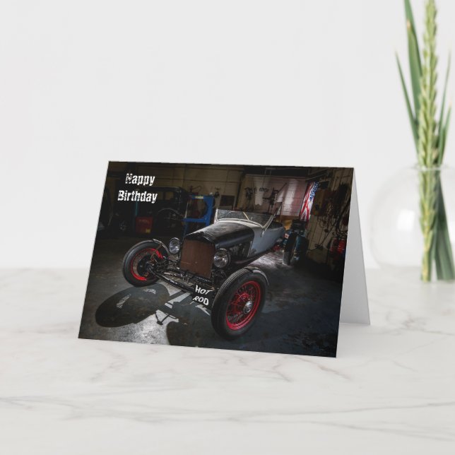 Hotrod in einer Garage Happy Birthday Card Karte (Vorderseite)