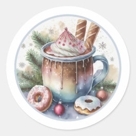Hott Coco mit/ Donuts Weihnachtskleber Runder Aufkleber