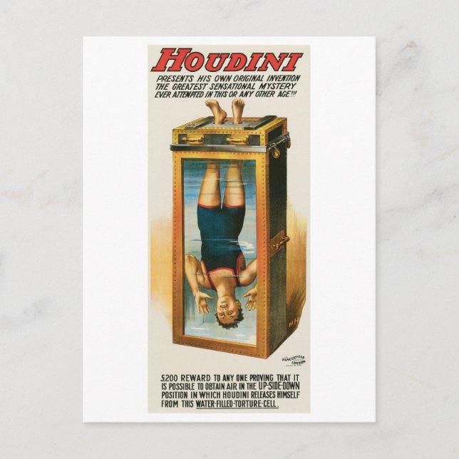 Houdini ~ Illusionist Vintag Magie / Escape Art Postkarte (Vorderseite)