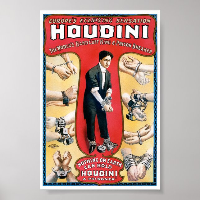 Houdini Magician 1909 Vintage Poster wiederhergest (Vorne)