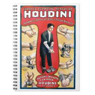 Houdini Magician 1909 Vintage Poster wiederhergest Notizblock