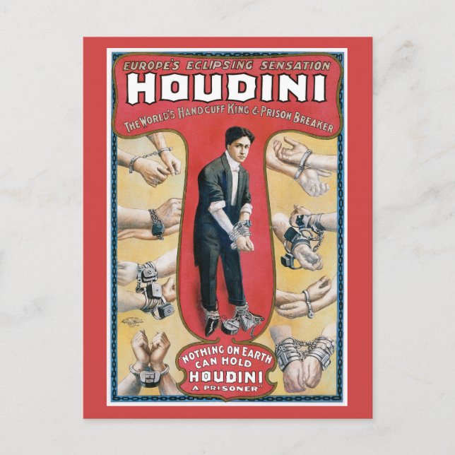 Houdini ~ Vintag Handcuff Escape Artist Postkarte (Vorderseite)
