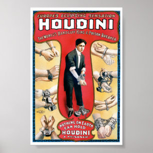 Houdini Zauberer 1909 Vintage Poster Restauriert