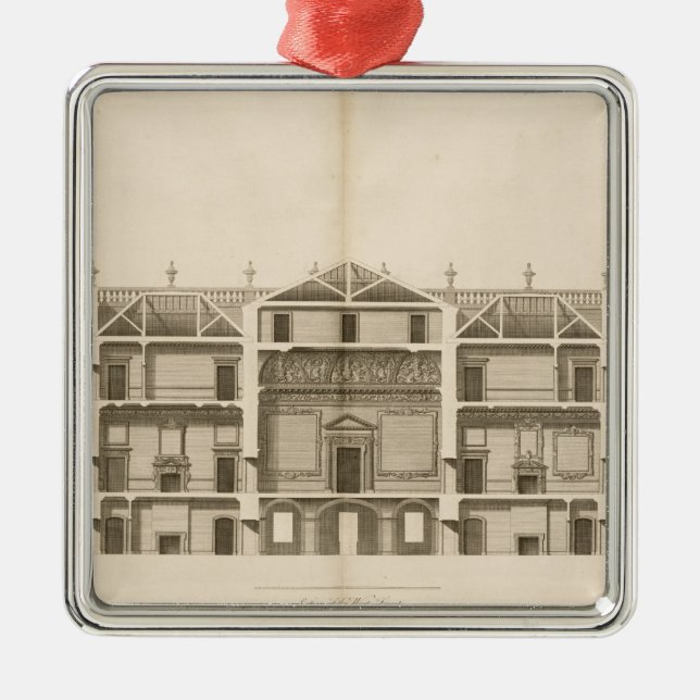 Houghton Hall: Abschnitt der Westfront, graviert Silbernes Ornament (Vorne)