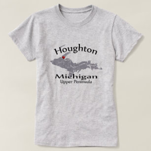 Houghton Michigan Heart Map Design Ladys T-Shirt