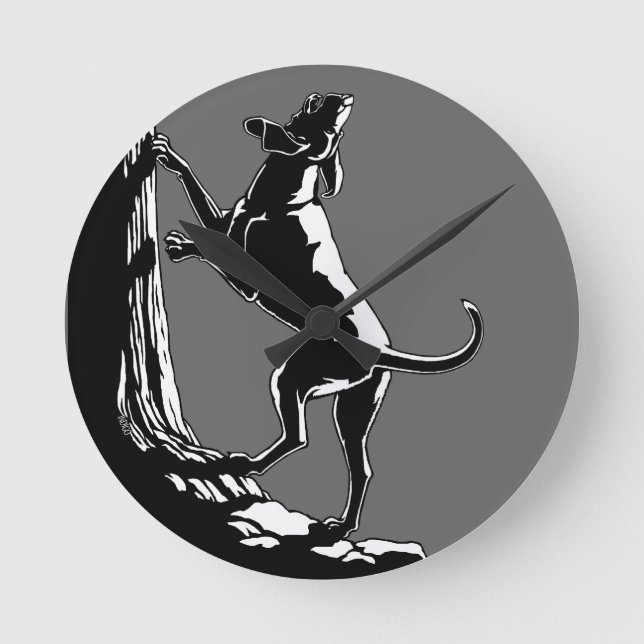 Hound Dog Clock Hunting Dog Art Wall Clock Runde Wanduhr (Vorderseite)