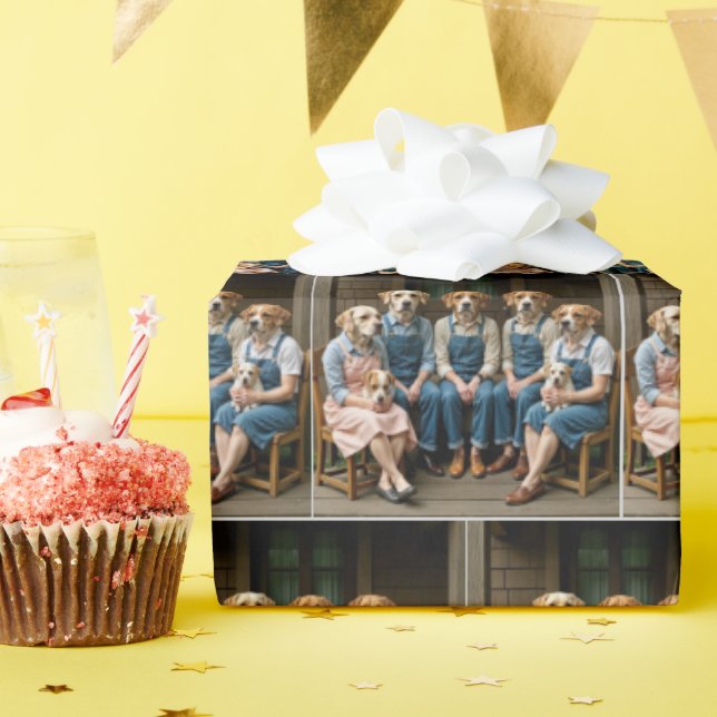 Hound Dog Family Portrait auf einem Porsch Geschenkpapier (Geburtstagsparty)