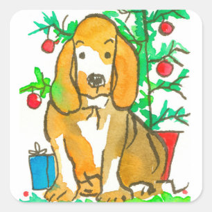 Hound Dog Frohe Weihnachten Quadratischer Aufkleber