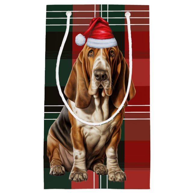 Hound Dog Holiday Basset und Karierte Weihnachten Kleine Geschenktüte (Vorderseite)