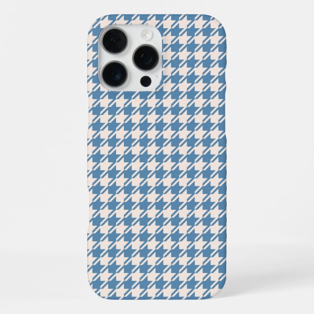 Houndstooth Blau+Creme Rpt Muster iPhone Hülle (Rückseite)