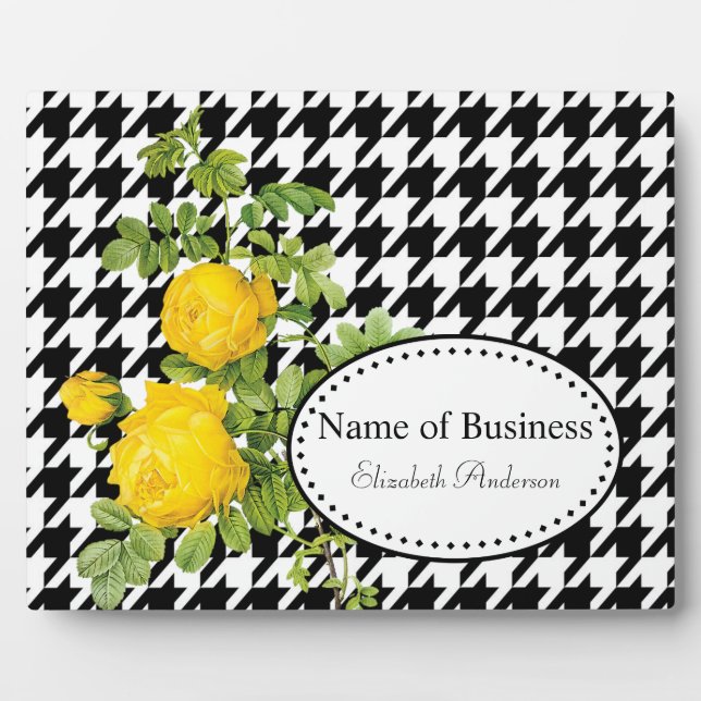 Houndstooth Gelbe Rose Boutique Fotoplatte (Vorderseite)