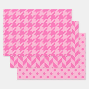Houndstooth, Herringbone, Dot-DIY-Farben 2 Pinks Geschenkpapier Set