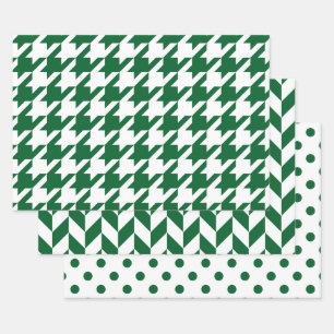 Houndstooth, Herringbone, Punkt DIY Farben Wht Grü Geschenkpapier Set