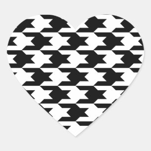 Houndstooth-Muster 1 Schwarz und Weiß Herz-Aufkleber