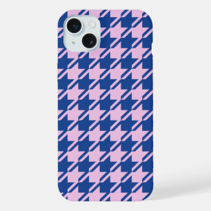 Houndstooth Rosa+Blau Muster iPhone 15 Plus Hülle