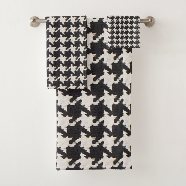 Houndstooth Schwarz Weiß Muster Badhandtuch Set (Insitu)