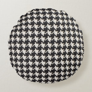 Houndstooth Schwarz Weiß Muster Rundes Kissen