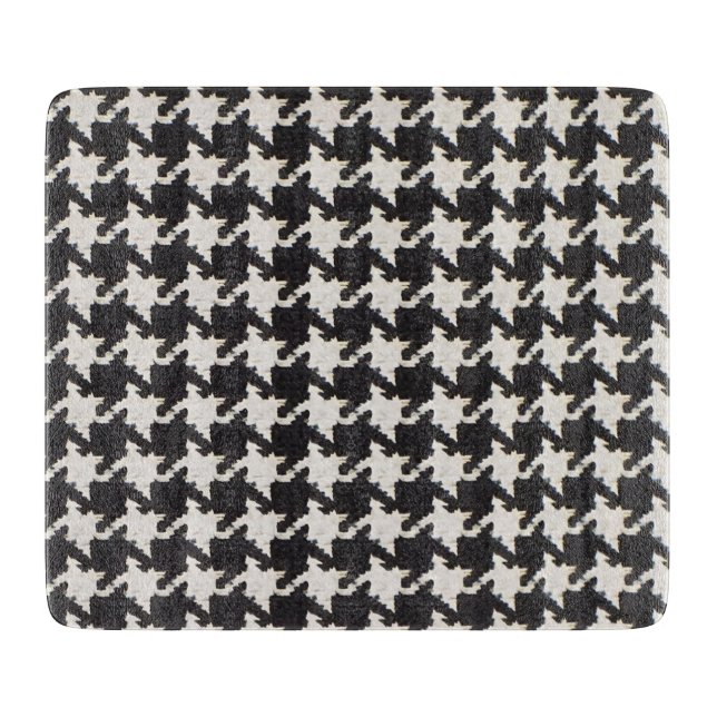 Houndstooth Schwarz Weiß Muster Schneidebrett (Vorderseite)