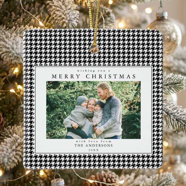 Houndstooth Schwarz-Weiß-Weihnachtsfoto Keramikornament (Von Creator hochgeladen)