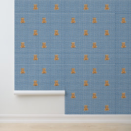 Houndstooth-Teddy Zuhause, Klassisch Blau, Tapete
