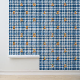 Houndstooth-Teddy Zuhause, Klassisch Blau, Tapete