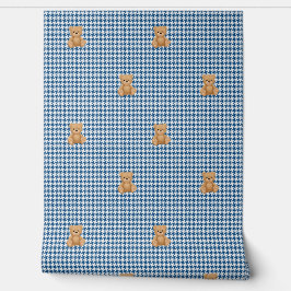 Houndstooth-Teddy Zuhause, Klassisch Blau, Tapete