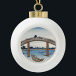 Housai Mount Fuji von unterhalb der Men's Bridge Keramik Kugel-Ornament<br><div class="desc">Katsushika Housai (1760-1849),  Mount Fuji von unterhalb der Men's Bridge aus gesehen. Reproduktion berühmter Kunstbilder im öffentlichen Bereich.</div>